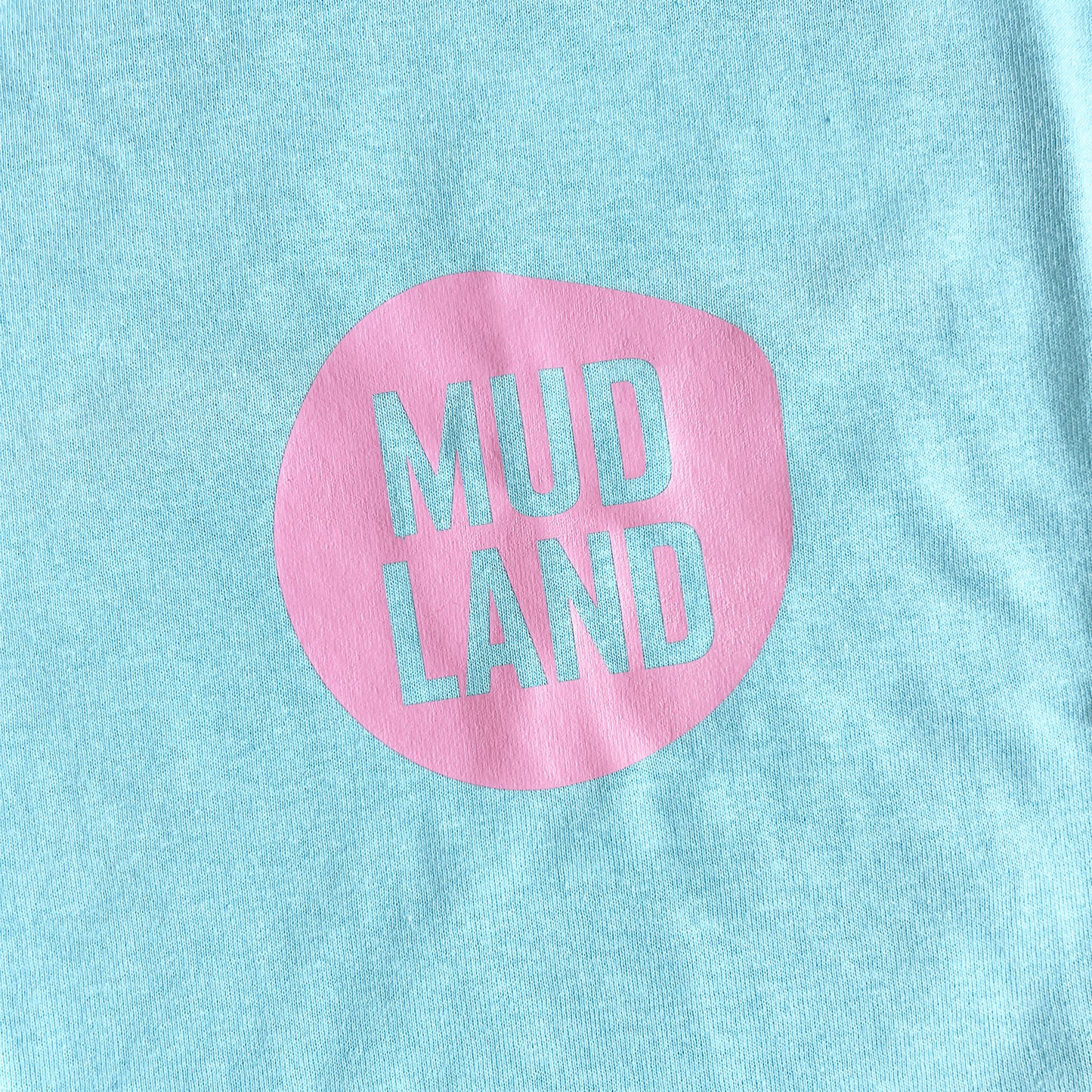 Mudland T-shirt - pink logo on light blue tee